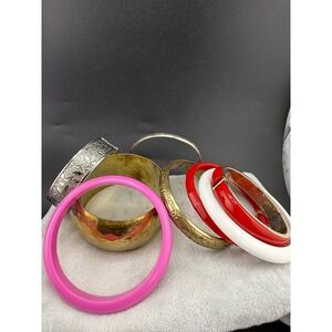 Vintage Bangle Bracelet Lot Chunky Red Yellow White‎ Gold Tone